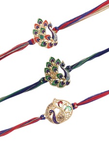 Colorful Peacock Rakhi <b>Set</b> with Multicolor Threads Traditional Designer Rakhi Combo - Product Image 1