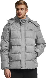 Veste d'hiver matelassée pour homme avec capuche, col montant, coupe-vent, rembourrage épais en polyester, fermeture éclair décontractée, vestes pour homme - Product Image 3