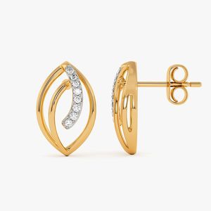 ต่างหูเพชรทรงมาควิสสีเหลืองทอง ประดับใบไม้ฉลุลาย - Product Image 3