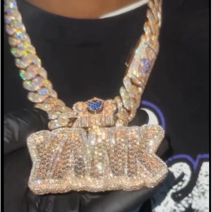 Colgante Personalizado con Letra del Nombre en Moissanita VVS, Estilo Hip Hop, con Diamantes Incrustados, Cadena con Inicial, Joyería Fina - Product Image 1