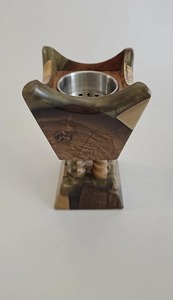 Brûleur à Bakhoor en bois d'acacia et résine époxy de style arabe moderne, fait main, luxe, porte-encens Mubkhar pour encens aromatique, Oud - Product Image 3