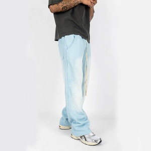 Pantalon de survêtement large délavé tendance avec logo personnalisé, taille élastique, en molleton bouclette, style urbain, 100 % coton, respirant pour homme - Product Image 4