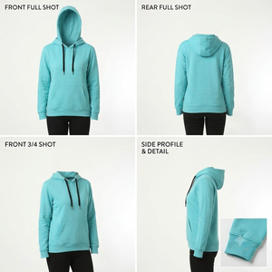เสื้อฮู้ดผู้หญิง สีพื้น ผ้าฟลีซ กันน้ำ ย้อมสีแบบ Garment Dyed ซักแล้ว กระเป๋าจิงโจ้ เชือกผูก ปรับได้ สไตล์ลำลอง รับผลิตแบบ OEM ODM - Product Image 4