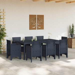 Juego de Comedor de Jardín de 9 Piezas en Polipropileno Color Antracita, Muebles de Patio - Product Image 3