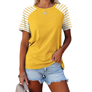 Camiseta de Mujer con Manga Raglán, Estampado Tie-Dye, 100% Algodón Orgánico Elástico, Corte Ajustado Informal, Cuello Redondo, Manga Corta, Tejido de Punto, Primavera - Product Image 4