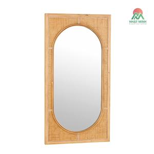Brown Wall <b>Mirror</b> with Oval Center .This rectangular wall <b>mirror</b> features a matte brown rattan finish, giving it a natural look. - Product Image 3