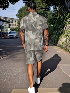 Men's Summer Casual Breathable 3D Printed Knitted Short-Sleeved <b>Shirt</b> Shorts Set Digital Printing Fashion Beach Leisure - Product Image 5
