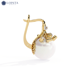 Boucles d'oreilles en perles LOISTA avec diamants naturels de taille brillante ronde, bijoux de mariage classiques pour femmes en or 14 carats - Product Image 4