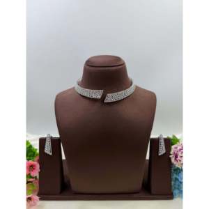 Indian Ethnic Nova American Diamond Bridal Necklace & Earring <b>Set</b> <b>Gold</b> Plated - Product Image 1