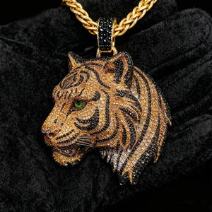 Pendentif Tigre en Moissanite Diamant, Collier Hip Hop Glaçé, Bijou Animal, Breloque Tendance, Pendentif en Argent Sterling 925 Plaqué Rhodium - Product Image 2