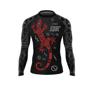 เสื้อรัดกล้ามเนื้อแขนยาวสำหรับผู้ชาย SQBC สีดำลายจระเข้สีแดง แห้งเร็ว ผลิตจากโพลีเอสเตอร์ สำหรับผู้ใหญ่ - Product Image 1