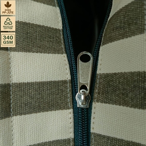 Custom Logo Embroidered Striped 12 Oz Recycled Cotton <b>Canvas</b> Jute Beach Tote Bag Zipper Wholesale OEM Private Label Manufacturer - Product Image 2