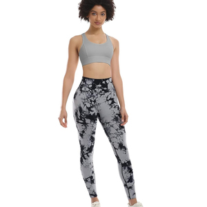 Women's High Waist Printed <b>Leggings</b> Full Length Stretchy Yoga Fitness Workout Wear Gray Black Tie Dye Pattern - Product Image 2