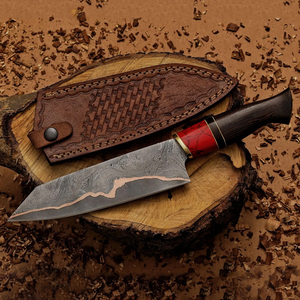 Couteau de cuisine artisanal en cuivre à motif damas pour la cuisine en plein air, avec manche décoratif en bois, idéal pour la randonnée et les pique-niques - Product Image 1