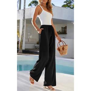 <span class=keywords><strong>Pantaloni</strong></span> <span class=keywords><strong>Estivi</strong></span> in <span class=keywords><strong>Lino</strong></span> Personalizzati da Donna, Vita Alta con Coulisse, Gamba Larga Casual, Stile Palazzo con Tasche, Traspiranti - Product Image 3