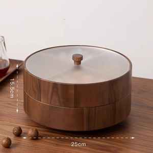 Exclusiva Caja Redonda de Madera Hecha a Mano para Frutos Secos con Tapa y Compartimentos, Contenedor de Almacenamiento Premium para Alimentos, Especias y Regalos - Product Image 1