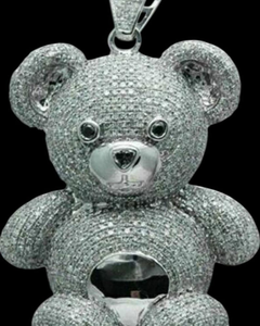 Colgante de Lujo Personalizado de Plata de Ley 925 con Oso Teddy Hip Hop Rapper Bling, Moissanita VVS, Bañado en Rodio/Oro, Certificado - Product Image 1