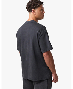 Camiseta de Algodón de Primera Calidad para Hombre, Corte Ajustado, Color Sólido, Manga Corta, Cuello Alto, Estilo Casual, Tejido de Punto Jersey, Transpirable, 220g - Product Image 2
