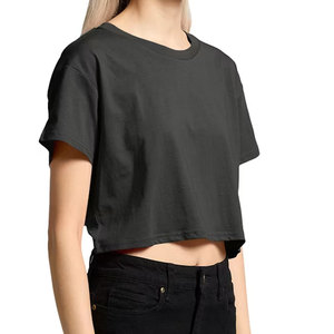 Camiseta Corta Negra para Mujer, Cuello Redondo, Manga Corta, Color Sólido, Informal, con Letra Estampada - Product Image 3
