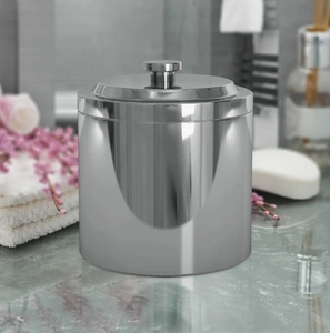 Conteneur cylindrique moderne en acier inoxydable chromé avec couvercle pour rangement de bijoux de salle de bain - Vente en gros - Product Image 2