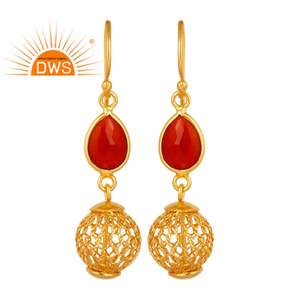 Boucle d'oreille en pierre d'onyx rouge naturelle pour fille, bijou pendant de mariage, plaqué or, argent, vente en gros, styliste, - Product Image 3