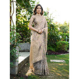 Sari de soirée élégant pour femme en organza gris tissé Zari Patola, protection solaire réversible, 600g, collection Elite Weaves - Product Image 1