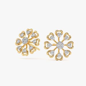 Pendientes de Oro Amarillo con Diamantes Cultivados en Laboratorio en Forma de Corazón Floral con Pétalos - Product Image 1