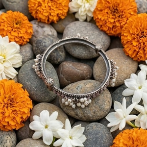 DIVYORO Oxidized Pearl Ghungroo Kada Women's Party Orissa - Product Image 3