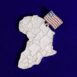 Colgante de mapa de África de plata 925 con moissanita para hombre, amuleto continental con incrustaciones de circonitas, joyería llamativa, regalo para hombre - Product Image 3