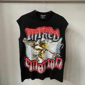 เสื้อยืดแฟชั่นสตรีทแวร์ผู้ชายสั่งทำขายส่ง ทรงโอเวอร์ไซส์ แขนสั้น ประดับเพชรแท้ ผ้าสแปนเด็กซ์/ผ้าฝ้ายออร์แกนิค ระบายอากาศได้ดี แห้งเร็ว - Product Image 1