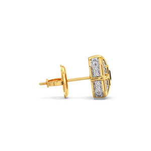 Black Square Center Diamond Geometric Stud Earrings with Layered Halo <b>Frame</b> - Product Image 3