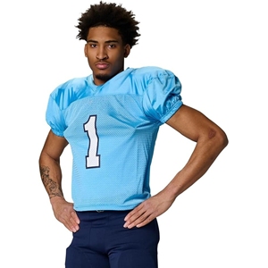 Camiseta de Fútbol Americano para Hombre, Cuello en V, Manga Corta, Color Azul Claro, Malla Transpirable, Ajuste Atlético, Número 1 con Impresión Frontal - Product Image 3