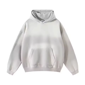 เสื้อฮู้ดดี้สีเขียวมิ้นท์ไล่เฉดแบบวอช ผู้ชาย ทรงโอเวอร์ไซส์ ไหล่ตก มีกระเป๋าจิงโจ้ สไตล์ลำลอง สตรีทแวร์ - Product Image 2