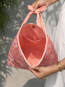 Sac à main tendance bohème matelassé de qualité supérieure en forme d'oreiller pour femme, sac hobo fait main à imprimé bloc avec poignées nouées, sacs en gros - Product Image 2