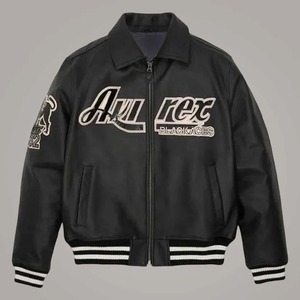 Blouson aviateur en cuir de mouton Avirex Black Aces, écologique, coupe-vent, style streetwear, style escadrille aérienne américaine - Product Image 1