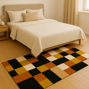 high quality rug black white <b>brown</b> grid box pattern unique design eco friendly for living room - Product Image 5