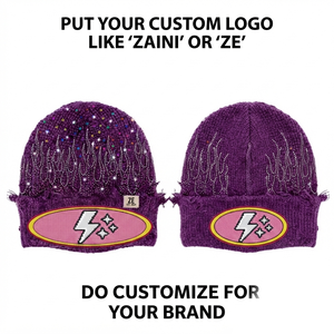 Premium 280GSM <b>Purple</b> Knitted Beanie Cap with Rhinestone Patch Unisex 100% Acrylic Winter Warm <b>Hat</b> - Product Image 1