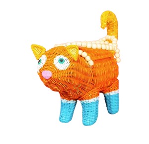 Cesta de Almacenamiento de Mimbre con Forma de Gato Naranja, Hecha a Mano, Linda Bolsa de Hombro de Moda para Niña - Product Image 5