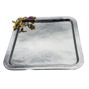 New Trending Design Round Shape <b>Sweet</b> Serving Tray Creative Quality Metal Tray With Designer Handle For Dinnerware Accessories - Product Image 6