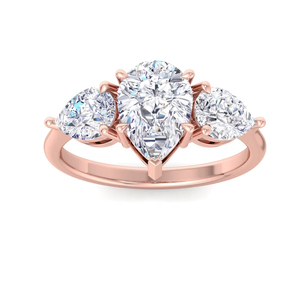 Anillo de Compromiso de Tres Piedras con Diamante de Laboratorio Corte Pera, Anillo de Novia Clásico de Oro Blanco con Diamantes Laterales Corte Pera - Product Image 1