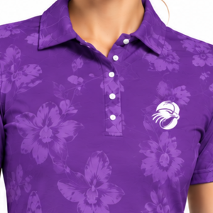 <b>Purple</b> Women Short Sleeve Printed Golf <b>Polo</b> <b>Shirt</b> Floral Pattern Performance Sports Top Custom Wholesale Breathable Golf Apparel - Product Image 4