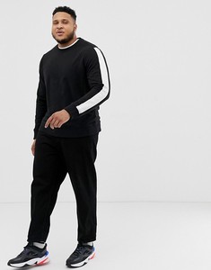 <b>Men's</b> Black Crewneck <b>Sweatshirt</b> With <b>White</b> Sleeve Stripe Regular Fit Knitted Cotton Casual Pullover Autumn Style - Product Image 1