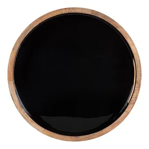 Plateau ovale en métal fait main pour une présentation haut de gamme de la table à manger, plateau de service rond en céramique écologique de style américain avec finition noire - Product Image 2