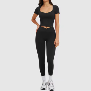 Customised Spandex <b>Nylon</b> Cotton Women's High Elasticity High Waist Quick Dry Fitness Exercise Yoga Sports Bra <b>Leggings</b> - Product Image 1