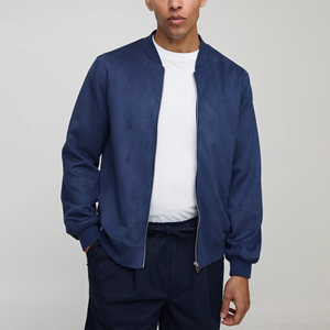 <b>Men's</b> <b>Suede</b> Bomber <b>Jacket</b> Stand Collar Zipper Closure Casual Regular Fit - Product Image 1