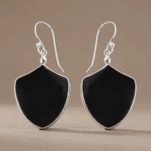 Pendientes de escudo de ónix negro únicos de primera calidad para mujer, joyería, pendientes de gota de Plata de Ley 925, regalo de Navidad de pendientes - Product Image 6