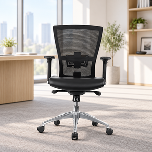 Chaise de bureau ergonomique pivotante en tissu KINSHA avec hauteur réglable, base en métal à levage électrique, design moderne pour les espaces de travail - Product Image 1