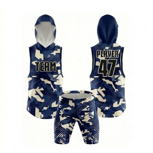 Ensemble de maillot de basket-ball camouflage violet personnalisé, à capuche, sans manches, respirant, coupe athlétique, pour hommes, équipe 47, impression sublimée - Product Image 3