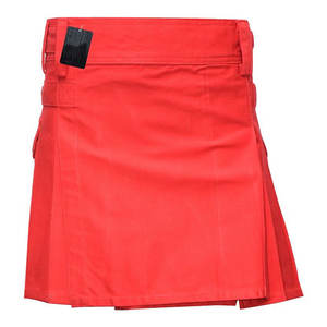 Jupe kilt courte rouge pour femme, faite à la main, taille ajustable, douce, avec boutons-pression et poches cargo - Product Image 2