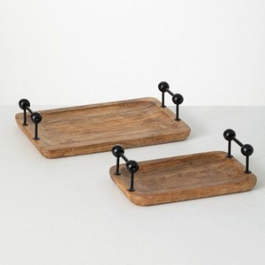 Deluxe Quality Handcrafted Wooden <b>Serving</b> <b>Tray</b> With Elegant <b>Black</b> Metal Handles Perfect For Home Decor & Kitchen Use Low Price - Product Image 1